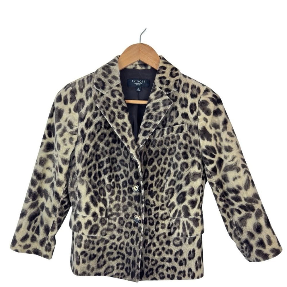 Talbots Leopard-Print Blazer Jacket in Black and Cream
